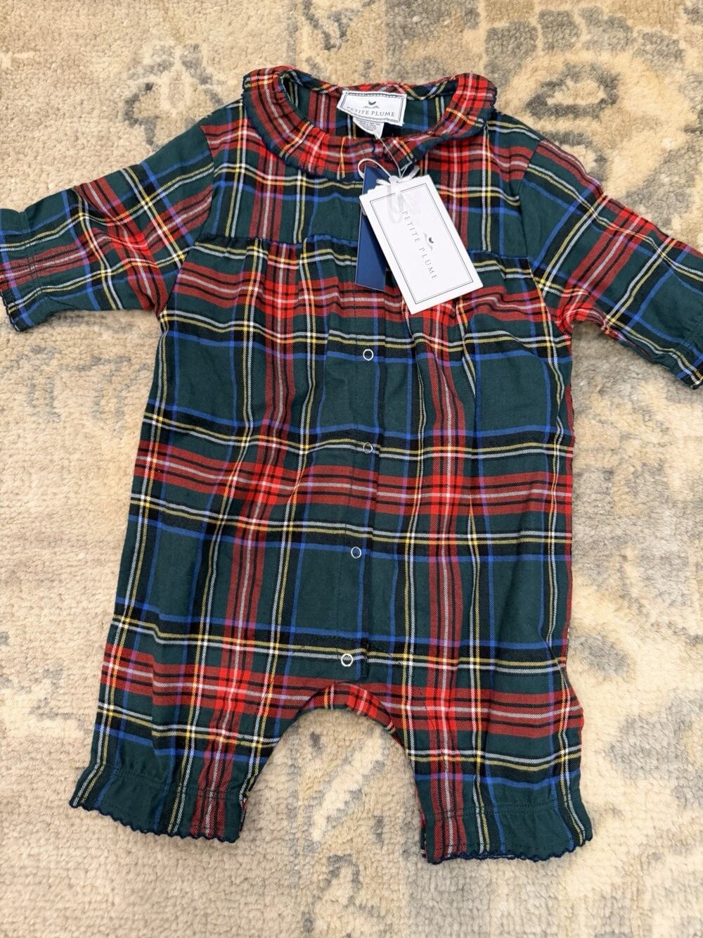 Petite Plume Plaid Flannel Baby Girl Romper Size 0-3 Months NWT $50